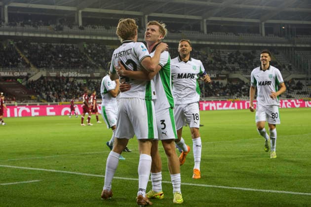 Torino s Sassuolo s Kristian Thorstved celebrates in action during the Serie A Enilive 2025 2026 soccer match between Torino and Sassuolo at the Grande Torino stadium in Torino, north Italy - Friday March 8 2026. - Soccer.  Copyright: xAntonioxSaia LaPressex