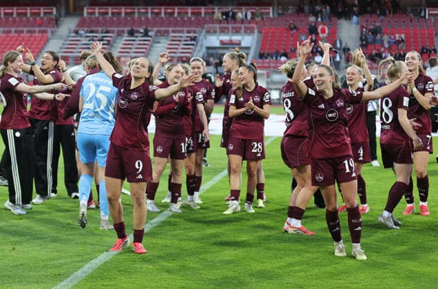08 05 2026 Soccer Season 2025 2026 1 Womens Soccer Bundesliga 25 Matchday 1 FC Nuremberg FCN Club SGS Essen Sportfoto Zink DaMa xdaxmax Cheering Joy after the end of the match Team FCN Team is happy Joy