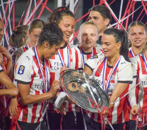 Eindhoven, Netherlands - May 08, Riola Xhemaili (7 PSV) celebrate PSV is champions of the Netherlands and receiving the trophee the game between PSV and ADO women at de Hertgang, Eindhoven Copyright: xArnexvanxderxBenx xSPPx Sportspressphoto_SPR142861