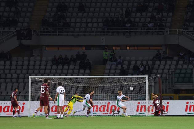 Turin, Italy, 8th May 2026. Marcus Pedersen of Torino FC scores to give the hosts a 2-1 lead during the Torino vs Sassuolo Serie A match at Stadio Grande Torino, Turin. Picture credit should read: Jonathan Moscrop Sportimage EDITORIAL USE ONLY. No use with unauthorised audio, video, data, fixture lists, club league logos or live services. Online in-match use limited to 120 images, no video emulation. No use in betting, games or single club league player publications. SPI_028_JM_TORO_SASSUOLO SPI-4758-0028