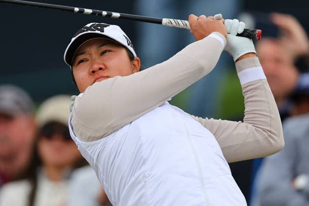 WEST CALDWELL, NJ - MAY 08: Auston Kim of the United States tees off at the tenth tee during the second round of the Mizuho Americas Open on May 7, 2026 at Mountain Ridge Country Club in West Caldwell, New Jersey. (Photo by Rich Graessle Icon Sportswire) GOLF: MAY 08 LPGA, Golf Damen Mizuho Americas Open EDITORIAL USE ONLY Icon260508253132