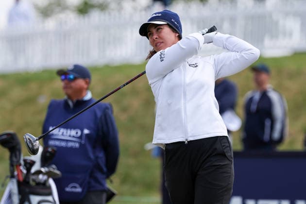 WEST CALDWELL, NJ - MAY 08: Sophia Schubert of the United States tees off at the first tee during the second round of the Mizuho Americas Open on May 8, 2026 at Mountain Ridge Country Club in West Caldwell, New Jersey. (Photo by Andrew Mordzynski Icon Sportswire) GOLF: MAY 08 LPGA, Golf Damen Mizuho Americas Open EDITORIAL USE ONLY Icon2605087733359