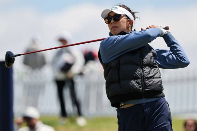 WEST CALDWELL, NJ - MAY 08: Alison Lee of the United States tees off at the first tee during the second round of the Mizuho Americas Open on May 8, 2026 at Mountain Ridge Country Club in West Caldwell, New Jersey. (Photo by Andrew Mordzynski Icon Sportswire) GOLF: MAY 08 LPGA, Golf Damen Mizuho Americas Open EDITORIAL USE ONLY Icon2605087733364