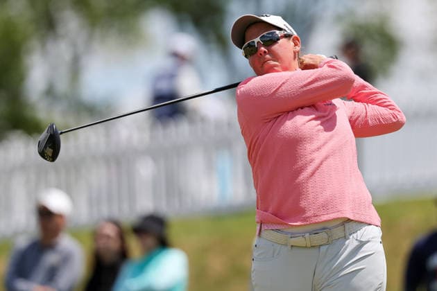 WEST CALDWELL, NJ - MAY 08: Ashleigh Buhai of South Africa tees off at the first tee during the second round of the Mizuho Americas Open on May 8, 2026 at Mountain Ridge Country Club in West Caldwell, New Jersey. (Photo by Andrew Mordzynski Icon Sportswire) GOLF: MAY 08 LPGA, Golf Damen Mizuho Americas Open EDITORIAL USE ONLY Icon2605087733368
