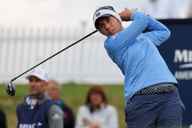 WEST CALDWELL, NJ - MAY 08: Carlota Ciganda of Spain tees off at the first tee during the second round of the Mizuho Americas Open on May 8, 2026 at Mountain Ridge Country Club in West Caldwell, New Jersey. (Photo by Andrew Mordzynski Icon Sportswire) GOLF: MAY 08 LPGA, Golf Damen Mizuho Americas Open EDITORIAL USE ONLY Icon2605087733389
