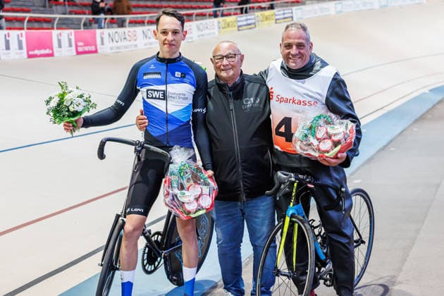 Daniel Harnisch Leipzig wins the Worlds Best Bratwurst Sprint with Thomas Baur Singen, Pacemaker, 08 05 2026, Erfurt Germany , Track cycling, Stand-up race, Sparkasse Stand-up Grand Prix 2026 xprx