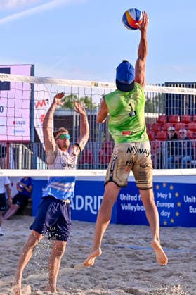 May 9, 2026, Madrid, Madrid, Spain: TIZIANO ANDREATTA of Italy and FLORIAN BREER of Switzerland during the men s preliminary round match (Pool D) between the German national team, Nationalteam and the Spanish national team, held at the Beach Pro Tour Futures Madrid 2026 at the Parque Deportivo Puerta de Hierro on May 8, 2026, in Madrid, Spain. Madrid Spain - ZUMAc312 20260509_zsp_c312_062 Copyright: xOscarxManuelxSanchezx