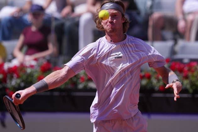 Andrey Rublev during the match between Andrey Rublev vs Miomir Kecmqnovic (SRB) at the Italian Open in Rome, Saturday, May 9, 2026. (Alfredo Falcone LaPresse)  Copyright: xAlfredoxFalcone LaPressex