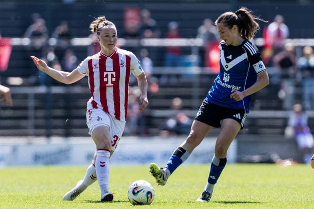 Google Pixel Frauen Bundesliga, 1 FC Köln Hamburger SV 09 05 2026 Zweikampf Marina Hegering 1 FC Köln, 33 , Pauline Machtens Hamburger SV, 28 Google Pixel Frauen Bundesliga, 1 FC Köln Hamburger SV, Köln, Franz Kremer Stadion am 09 05 2026 DFB REGULATIONS PROHIBIT ANY USE OF PHOTOGRAPHS AS IMAGE SEQUENCES AND OR QUASI VIDEO Copyright: xBEAUTIFULxSPORTS Wunderlx