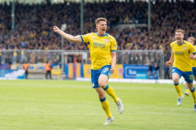 Germany Soccer, 2 Bundesliga, 33 Matchday 2025 26, Eintracht Braunschweig Dynamo Dresden on 09 05 in Braunschweig, Eintracht Stadion Goal 1 0 Florian Flick Eintracht Braunschweig 6 Cheers, joy, emotions, goal celebration Copyright: xSvenxHeidmannx