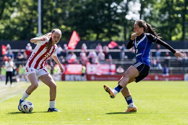 Google Pixel Frauen Bundesliga, 1 FC Köln Hamburger SV 09 05 2026 Zweikampf Carlotta Imping 1 FC Köln, 14 , Camilla Linberg Hamburger SV, 47 Google Pixel Frauen Bundesliga, 1 FC Köln Hamburger SV, Köln, Franz Kremer Stadion am 09 05 2026 DFB REGULATIONS PROHIBIT ANY USE OF PHOTOGRAPHS AS IMAGE SEQUENCES AND OR QUASI VIDEO Copyright: xBEAUTIFULxSPORTS Wunderlx
