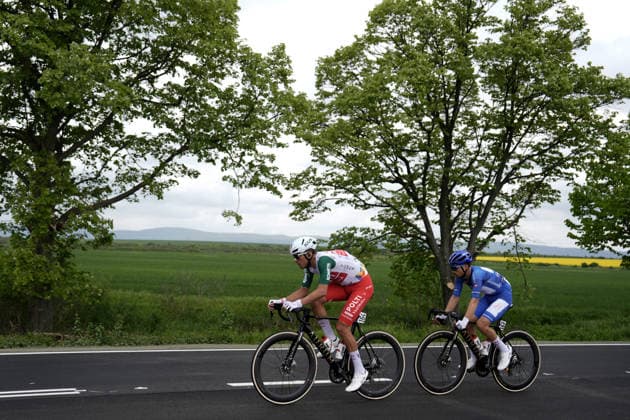 Italy™s Mirco Maestri of Team Polti VisitMalta and Spain™s Diego Pablo Sevilla Lopez of Team Polti VisitMalta during Stage 2 of the Giro d™Italia, from Burgas to Veliko Tarnovo, Bulgaria, Saturday, May 9, 2026.  Copyright: xFabioxFerrari LaPressex