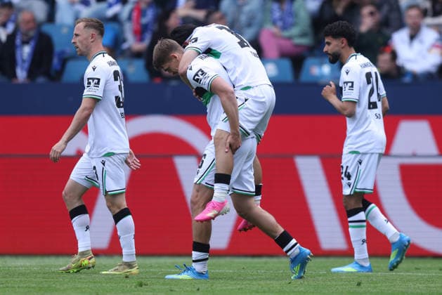 Soccer 2 Bundesliga 33 Matchday VfL Bochum Hannover 96 on 09 05 2026 at Vonovia Ruhrstadion in Bochum Goal celebration to 0 1 by Maik Nawrocki Hannover DFL regulations prohibit any use of photographs as image sequences and or quasi video xJRx