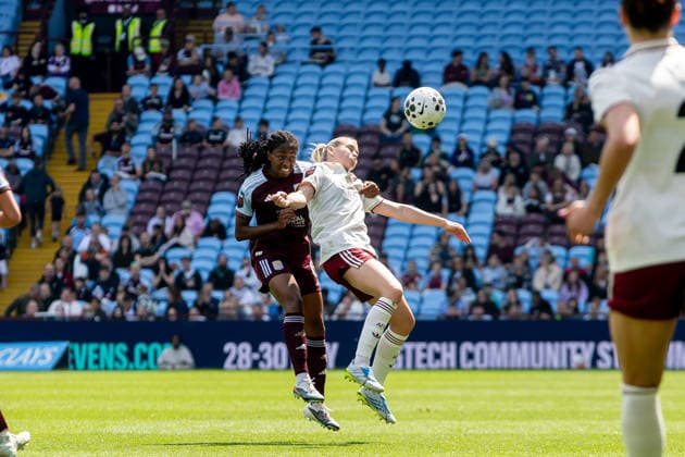 Aston Villa Women v Arsenal Women FC, Women s Super League Aston Villa Women midfielder Oriane Jean-Francois (6) heads the ball from Arsenal Women forward Alessia Russo (23) during the Women s Super League match between Aston Villa Women and Arsenal Women FC at Villa Park, Birmingham, UK on 9 May 2026. Birmingham Villa Park West Midlands UK Editorial use only DataCo restrictions apply See www.football-dataco.com , Copyright: xManjitxNarotrax PSI-24225-0023