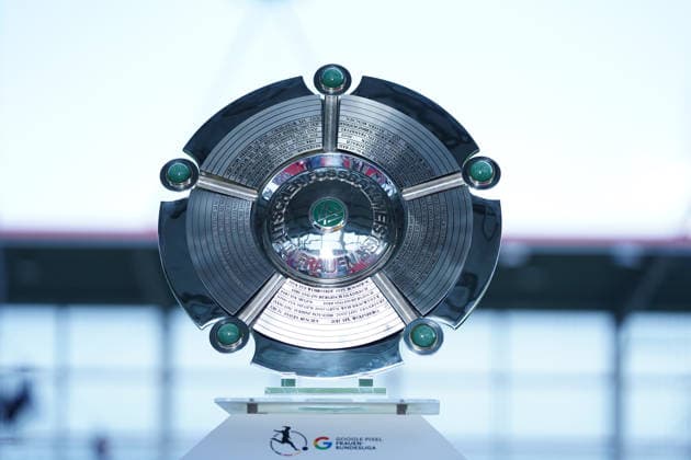 The championship trophy in front of the Google Pixel Womens Bundesliga match FC Bayern Munich Eintracht Frankfurt on 09 05 2026 Munich FC Bayern Campus Germany Germany Germany
