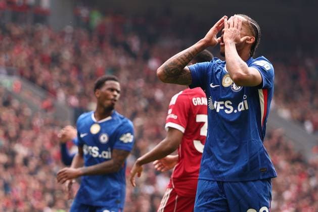 Joao Pedro of Chelsea shoots and reacts. Liverpool v Chelsea, Premier League, Football, Anfield, Liverpool , UK - 09 May 2026Liverpool Anfield United Kingdom EDITORIAL USE ONLY No use with unauthorised audio, video, data, fixture lists, club league logos or live services. Online in-match use limited to 120 images, no video emulation. No use in betting, games or single club league player publications. Copyright: xRyanxBrowne Shutterstockx 16861683ci