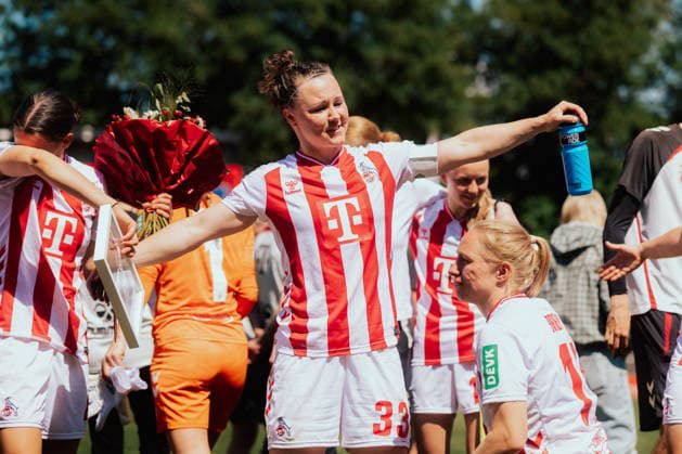 09.05.26, Women, Football, Google Pixel Frauen Bundesliga, Season 2025 2026, 1.FC Köln vs. Hamburger SV, Matchday 25 Marina Hegering ( 33 - 1. FC Köln) celebration of the win after the match Cologne Franz-Kremer-Stadium NRW Deutschland