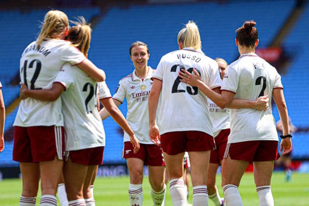BIRMINGHAM, ENGLAND - May 09: Alessia Russo of Arsenal celebrates scoring her second goal during the Barclays Womens Super League game between Aston Villa and Arsenal at Villa Park, May 09 in Birmingham, England Copyright: xNataliexMincher SPPx Sportspressphoto_SPR142978