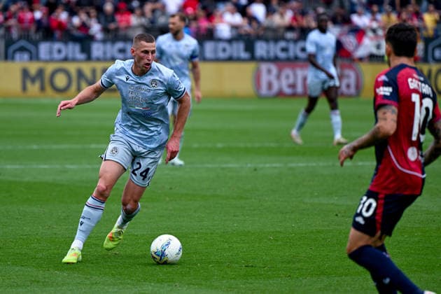 Udinese s Jakub Piotrowski in action during the Serie A soccer match between Cagliari Calcio and Udinese at the Unipol Domus in Cagliari, Sardinia - Saturday 9th May. - Soccer  Copyright: xGianlucaxZuddas LaPressex