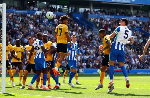 Lewis Dunk of Brighton and Hove Albion scores a goal to make the score 2-0. Brighton and Hove Albion v Wolverhampton Wanderers, Premier League, Football, American Express Community Stadium, Brighton , UK - 09 May 2026Brighton American Express Community Stadi United Kingdom EDITORIAL USE ONLY No use with unauthorised audio, video, data, fixture lists, club league logos or live services. Online in-match use limited to 120 images, no video emulation. No use in betting, games or single club league player publications. Copyright: xJamesxMarsh Shutterstockx 16861685ad