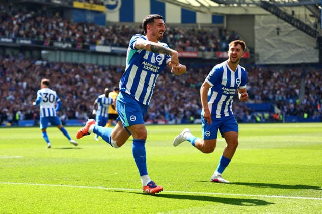 Lewis Dunk of Brighton and Hove Albion celebrates scoring a goal after making the score 2-0. Brighton and Hove Albion v Wolverhampton Wanderers, Premier League, Football, American Express Community Stadium, Brighton , UK - 09 May 2026Brighton American Express Community Stadi United Kingdom EDITORIAL USE ONLY No use with unauthorised audio, video, data, fixture lists, club league logos or live services. Online in-match use limited to 120 images, no video emulation. No use in betting, games or single club league player publications. Copyright: xJamesxMarsh Shutterstockx 16861685aa