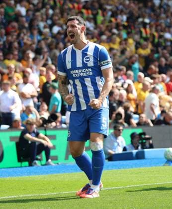 Premier League - Brighton & Hove Albion v Wolverhampton Wanderers BRIGHTON, ENGLAND, MAY 09: GOAL 2-0, Lewis Dunk of Brighton & Hove Albion goal celebration after scoring a goal to put Brighton & Hove Albion 2-0 ahead during the Premier League match between Brighton & Hove Albion v Wolverhampton Wanderers at the AMEX Community Stadium, Brighton, England, on May 9. (Photo by Daniel Weir) Brighton AMEX Community Stadium England Copyright: xDanielxWeir SportsxPressxPhotox Sportspressphoto_SPR143015