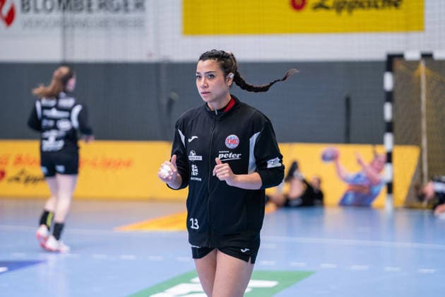 HSG Blomberg Lippe GER vs Thueringer HC GER Handball, 1 Handball Bundesliga Women, Semifinal, Match 3, 9 5 2026, Season 2025 2026, Blomberg Giulia Guarieiro Thueringer HC, 13 at the warm-up Blomberg Sporthalle an der Ulmenallee Germany