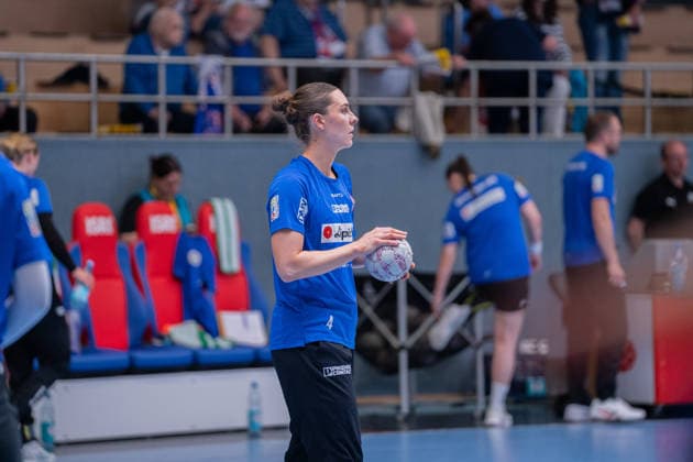 HSG Blomberg Lippe GER vs Thueringer HC GER Handball, 1 Handball Bundesliga Women, Semifinal, Match 3, 9 5 2026, Season 2025 2026, Blomberg Andrea Jacobsen HSG Blomberg Lippe, 04 at Aufwearmen Blomberg Sporthalle an der Ulmenallee Germany