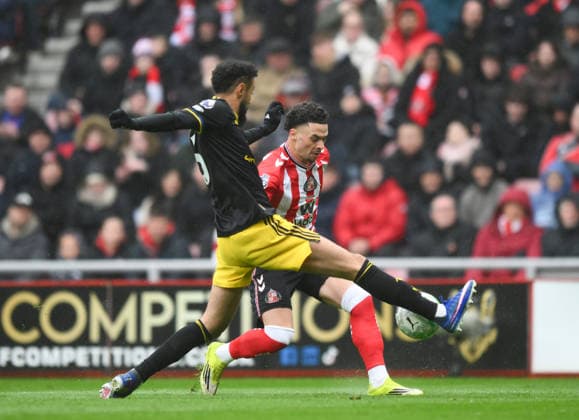 Chemsdine Talbi of Sunderland in action during the Premier League 2025 26 League match between Sunderland and Manchester United, ManU at Stadium of Light on May 9th, 2026 in Sunderland, England. Copyright: xRichardxLee SportsxPressxPhotox Sportspressphoto_SPR143030