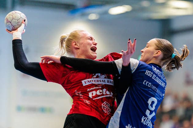 v l Johanna Reichert Thueringer HC, 29 , Nieke Kuehne HSG Blomberg Lippe, 09 in duel GER, HSG Blomberg Lippe vs Thueringer HC, Handball, 1 Bundesliga Women, Play Offs, Semifinal, Game 3, 09 05 2026 GER, HSG Blomberg Lippe vs Thueringer HC, Handball, 1 Bundesliga Women, Play Offs, Semifinal, Game 3, 09 05 2026 Blomberg Copyright: xEibner-Pressefoto JanxRollingerx EP_JSK