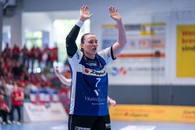 HSG Blomberg Lippe GER vs Thueringer HC GER Handball, 1 Handball Bundesliga Women, Semifinal, Match 3, 9 5 2026, Season 2025 2026, Blomberg Diana Magnusdottir HSG Blomberg Lippe, 07 cheers Blomberg Sporthalle an der Ulmenallee Germany