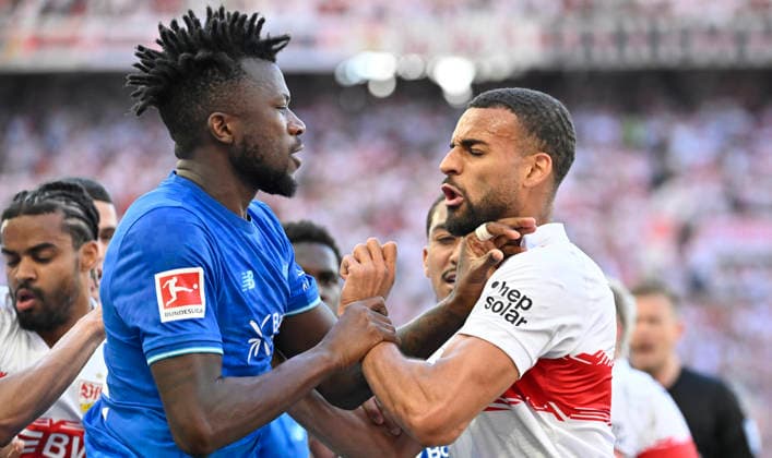 Rudelbildung Edmond Tapsoba Bayer 04 Leverkusen (12)Josha Vagnoman VfB Stuttgart (04) geraten aneinander VfB Stuttgart vs Bayer 04 Leverkusen B04 07.05.2026 DFL REGULATIONS PROHIBIT ANY USE OF PHOTOGRAPHS AS IMAGE SEQUENCES AND OR QUASI-VIDEO VfB Stuttgart vs Bayer 04 Leverkusen B04 *** Edmond Tapsoba Bayer 04 Leverkusen 12 Josha Vagnoman VfB Stuttgart 04 clash VfB Stuttgart vs Bayer 04 Leverkusen B04 07 05 2026 DFL REGULATIONS PROHIBIT ANY USE OF PHOTOGRAPHS AS IMAGE SEQUENCES AND OR QUASI VIDEO VfB Stuttgart vs Bayer 04 Leverkusen B04
