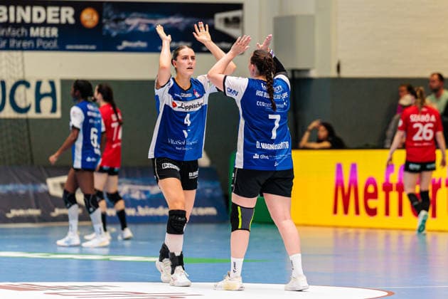 f l Andrea Jacobsen HSG Blomberg Lippe, 04 , Diana Magnusdottir HSG Blomberg Lippe, 07 in the goal celebration GER, HSG Blomberg Lippe vs Thueringer HC, Handball, 1 Bundesliga Women, Play Offs, Semifinal, Match 3, 09 05 2026 GER, HSG Blomberg Lippe vs Thueringer HC, Handball, 1 Bundesliga Women, Play Offs, Semifinal, Match 3, 09 05 2026 Blomberg Copyright: xEibner-Pressefoto JanxRollingerx EP_JSK