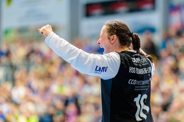Melanie Veith HSG Blomberg Lippe, 16 in jubilation GER, HSG Blomberg Lippe vs Thueringer HC, Handball, 1 Bundesliga Women, Play Offs, Semifinal, Match 3, 09 05 2026 GER, HSG Blomberg Lippe vs Thueringer HC, Handball, 1 Bundesliga Women, Play Offs, Semifinal, Match 3, 09 05 2026 Blomberg Copyright: xEibner-Pressefoto JanxRollingerx EP_JSK