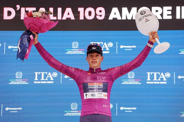 ITA - Italian Trade Agency - Paul Magnier (Soudal Quick-Step) Cyclamen Jersey during Stage 2 of the Giro d™Italia, from Burgas to Veliko Tarnovo, Bulgaria, Saturday, May 9, 2026.  Copyright: xGianxMattiaxD Alberto LaPressex