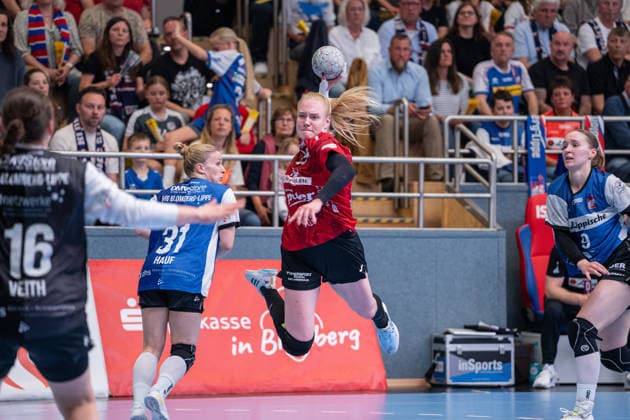 HSG Blomberg Lippe GER vs Thueringer HC GER Handball, 1 Handball Bundesliga Women, Semifinal, Match 3, 9 5 2026, Season 2025 2026, Blomberg Johanna Reichert Thueringer HC, 29 in goal Blomberg Sporthalle an der Ulmenallee Germany