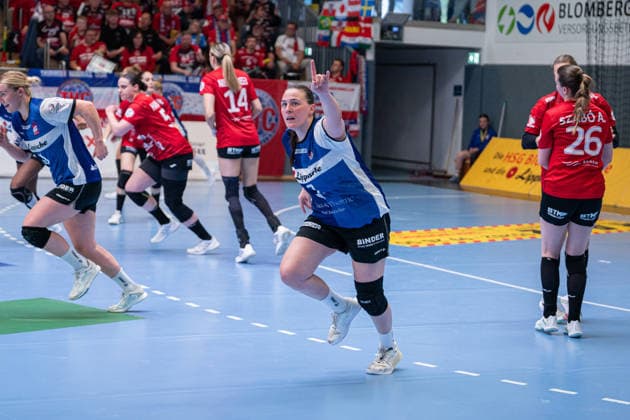 HSG Blomberg Lippe GER vs Thueringer HC GER Handball, 1 Handball Bundesliga Women, Semifinal, Match 3, 9 5 2026, Season 2025 2026, Blomberg Diana Magnusdottir HSG Blomberg Lippe, 07 cheers after a goal Blomberg Sporthalle an der Ulmenallee Germany