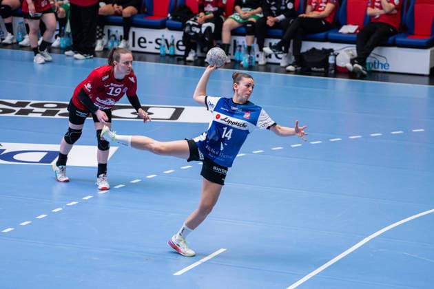 HSG Blomberg Lippe GER vs Thueringer HC GER Handball, 1 Handball Bundesliga Women, Semifinal, Game 3, 9 5 2026, Season 2025 2026, Blomberg Ona Vegue HSG Blomberg Lippe, 14 on a 7 meter throw Blomberg Sporthalle an der Ulmenallee Germany