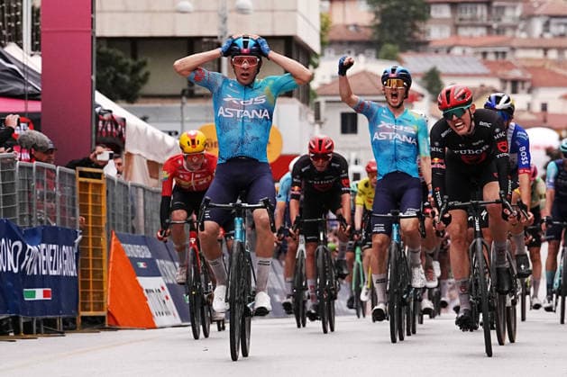 Uruguay™s Guillermo Thomas Silva Coussan of XDS Astana Team stage winner during Stage 2 of the Giro d™Italia, from Burgas to Veliko Tarnovo, Bulgaria, Saturday, May 9, 2026.  Copyright: xGianxMattiaxD Alberto LaPressex