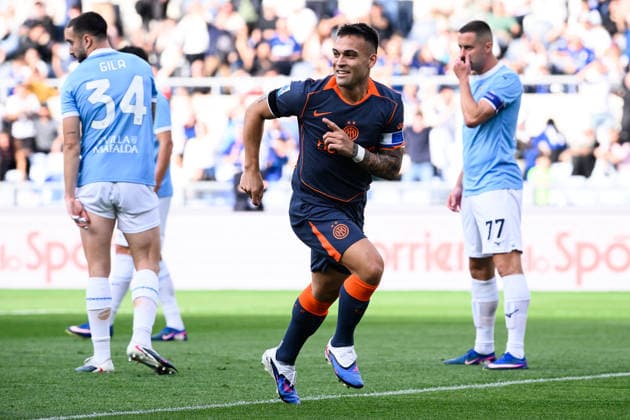 Lautaro Martinez of FC Internazionale celebrates after scoring the goal of 0-1 during the Serie A 2025 2026 football match between SS Lazio and FC Internazionale at Stadio Olimpico in Rome (Italy), May 9, 2026. AndreaxStaccioli