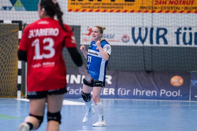 HSG Blomberg Lippe GER vs Thueringer HC GER Handball, 1 Handball Bundesliga Women, Semifinal, Match 3, 9 5 2026, Season 2025 2026, Blomberg Alexia Hauf HSG Blomberg Lippe, 31 cheers after a goal Blomberg Sporthalle an der Ulmenallee Germany