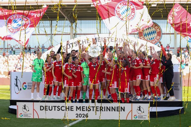The footballers of FC Bayern Muenchen are German champions, championship celebration, champions, jubilation, emotions, cup, championship cup, GER, FC Bayern Muenchen vs Eintracht Frankfurt, football, Google Pixel Womens Bundesliga, 25 matchday, season 2025 2026, 09 05 2026, DFL DFB REGULATIONS PROHIBIT ANY USE OF PHOTOGRAPHS as IMAGE SEQUENCES and or QUASI VIDEO, GER, FC Bayern Muenchen vs Eintracht Frankfurt, Football, Google Pixel Womens Bundesliga, 25 Matchday, Season 2025 2026, 09 05 2026 Muenchen Copyright: xEibner-Pressefoto JennixMaulx EP_JML
