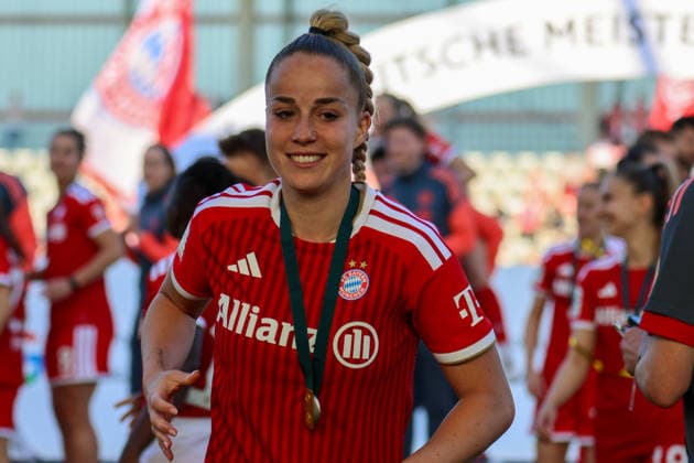 Munich, Germany 09 May 2026 1 Womens Bundesliga 25 Matchday FC Bayern Munich vs Eintracht Frankfurt In the picture Giulia Gwinn FCB at the celebration of the German Football Championship 25 26 Copyright: HMBxMedia MadeleinexFantini