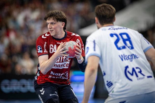 DAIKIN HBL SG Flensburg Handewitt vs TBV Lemgo Lippe 09 05 26 Lasse Kjaer Moller Nr 64, SG Flensburg Handewitt in attack DAIKIN HBL SG Flensburg Handewitt vs TBV Lemgo Lippe, GP JOULE Arena on 09 05 26 Copyright: xBEAUTIFULxSPORTS MarioxM.xKobergx