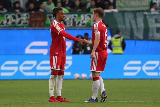 09.05.2026, xgox, Fussball 1.Bundesliga, VfL Wolfsburg - FC Bayern München v.l. Torjubel nach dem Tor zum celebrating the goal celebrate 0:1 durch Michael Olise (FC Bayern Muenchen) mit Joshua Kimmich (FC Bayern Muenchen) (DFL DFB REGULATIONS PROHIBIT ANY USE OF PHOTOGRAPHS as IMAGE SEQUENCES and or QUASI-VIDEO) Wolfsburg *** 09 05 2026, xgox, Fussball 1 Bundesliga, VfL Wolfsburg FC Bayern München v l Torjubel nach dem Tor zum celebrating the goal celebrate 0 1 durch Michael Olise FC Bayern Muenchen mit Joshua Kimmich FC Bayern Muenchen DFL DFB REGULATIONS PROHIBIT ANY USE OF PHOTOGRAPHS as IMAGE SEQUENCES and or QUASI VIDEO Wolfsburg