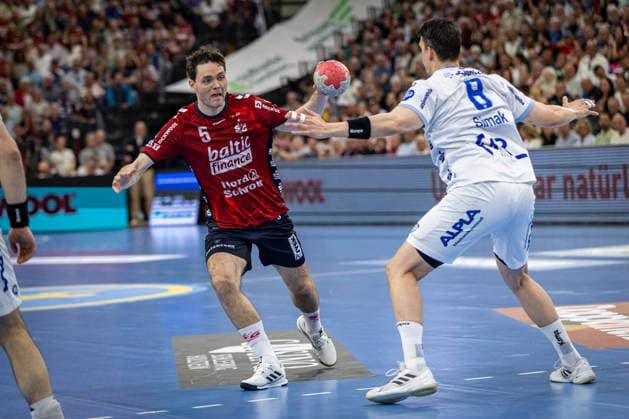 DAIKIN HBL SG Flensburg Handewitt vs TBV Lemgo Lippe 09 05 26 Niclas Kirkelokke Nr 05, SG Flensburg Handewitt vs Frederik Simak Nr 08, TBV Lemgo Lippe DAIKIN HBL SG Flensburg Handewitt vs TBV Lemgo Lippe, GP JOULE Arena on 09 05 26 Copyright: xBEAUTIFULxSPORTS MarioxM.xKobergx
