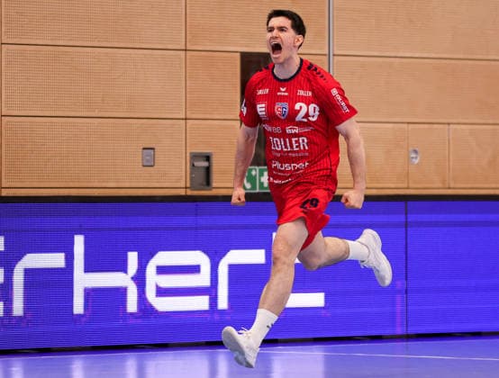 09 05 2026, Germany, Backnang, Handball 2 Bundesliga, HC Oppenweiler Backnang vs SG BBM Bietigheim, Moritz Strsack BBM cheers, cheers