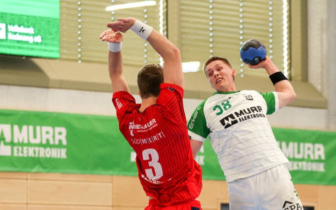 09 05 2026, Germany, Backnang, Handball 2 Bundesliga, HC Oppenweiler Backnang vs SG BBM Bietigheim, f l Nikola Vlahovic BBM , Malte Dederding HCO