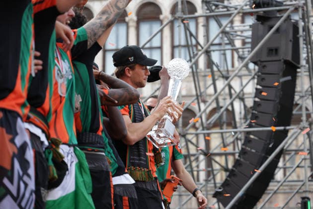 May 9, 2026, Venezia, Italy, Italy: Celebrations by Venezia FC and its fans after winning the Serie BKT championship and securing promotion to Serie A on 9 May, 2026, Venezia, Italy Venezia Italy - ZUMAr199 20260509_zsp_r199_207 Copyright: xMattiaxRadonix