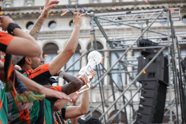 May 9, 2026, Venezia, Italy, Italy: Celebrations by Venezia FC and its fans after winning the Serie BKT championship and securing promotion to Serie A on 9 May, 2026, Venezia, Italy Venezia Italy - ZUMAr199 20260509_zsp_r199_208 Copyright: xMattiaxRadonix